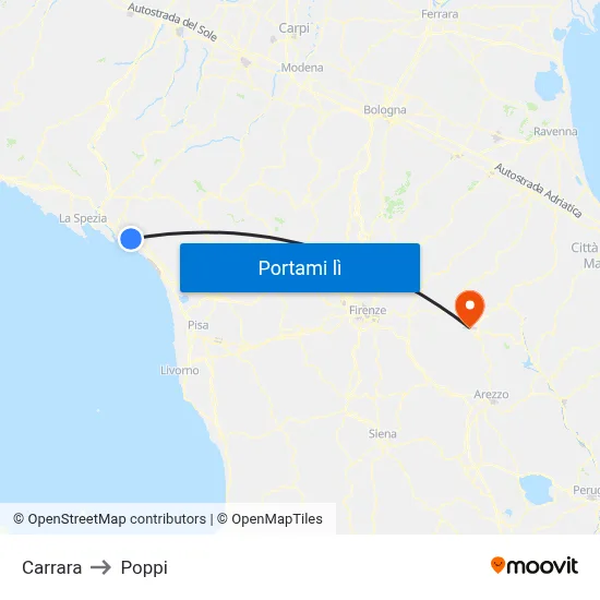Carrara to Poppi map