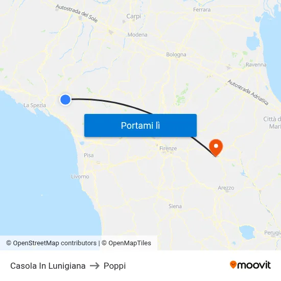 Casola In Lunigiana to Poppi map