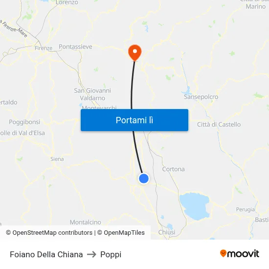 Foiano Della Chiana to Poppi map