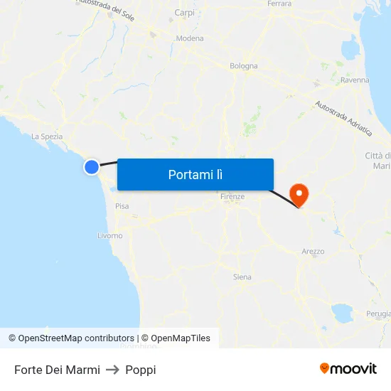 Forte Dei Marmi to Poppi map