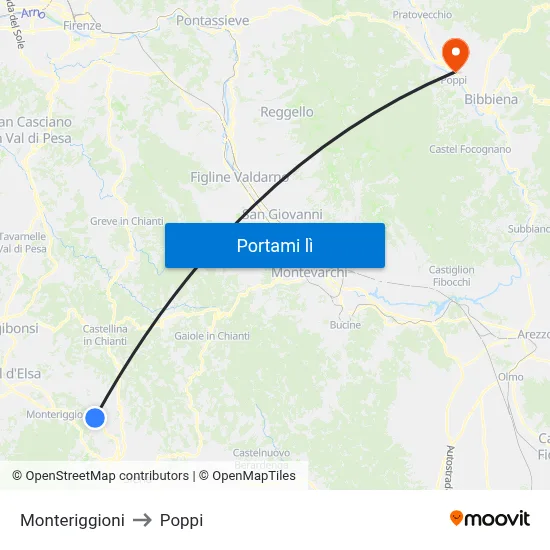 Monteriggioni to Poppi map