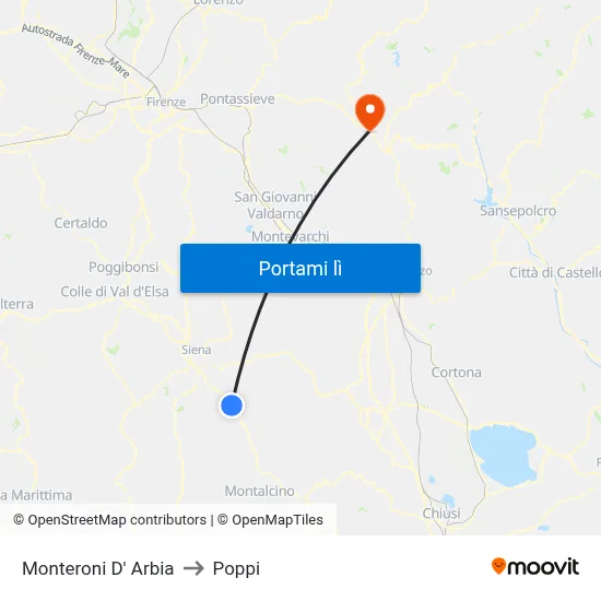 Monteroni D' Arbia to Poppi map