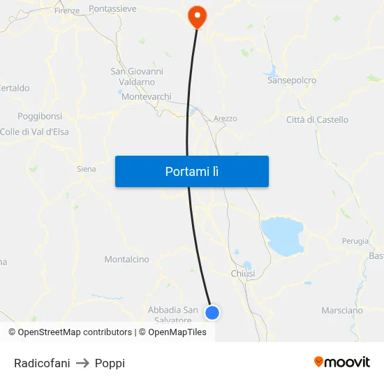Radicofani to Poppi map