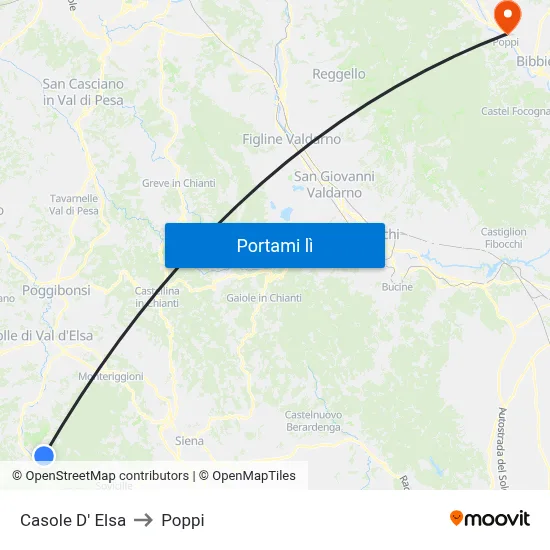 Casole D' Elsa to Poppi map