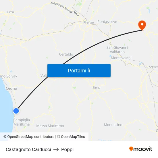 Castagneto Carducci to Poppi map