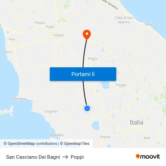 San Casciano Dei Bagni to Poppi map