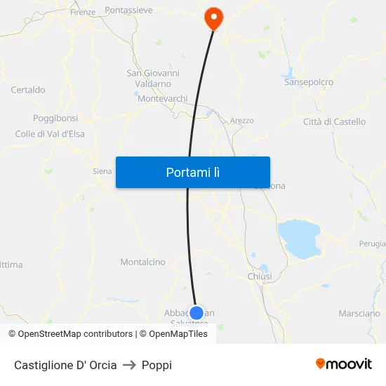 Castiglione D' Orcia to Poppi map