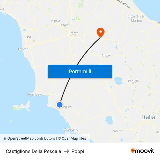 Castiglione Della Pescaia to Poppi map