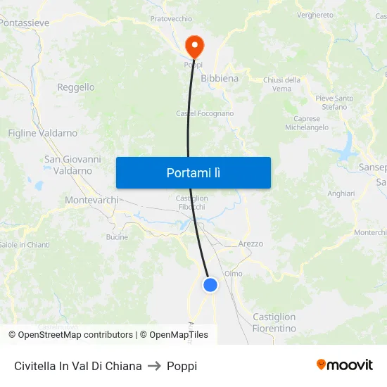 Civitella In Val Di Chiana to Poppi map