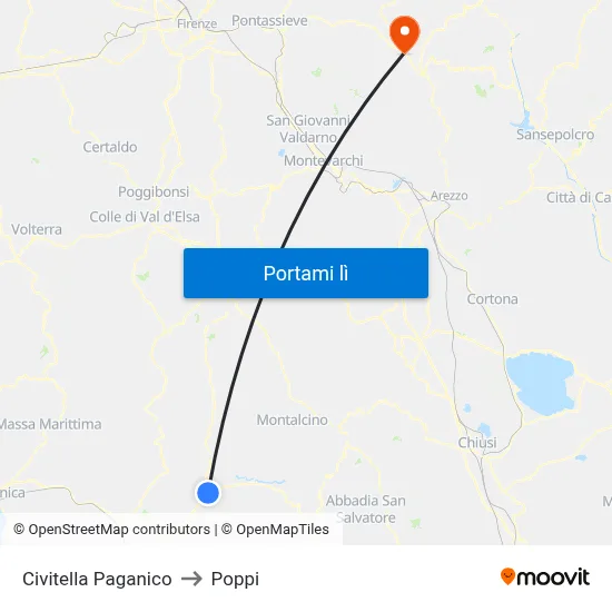 Civitella Paganico to Poppi map