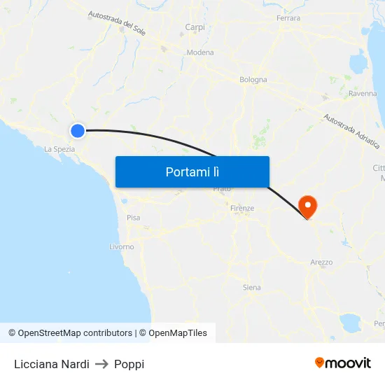 Licciana Nardi to Poppi map