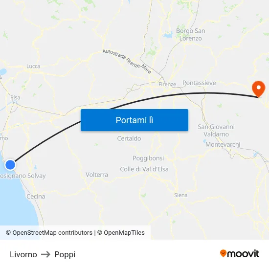 Livorno to Poppi map