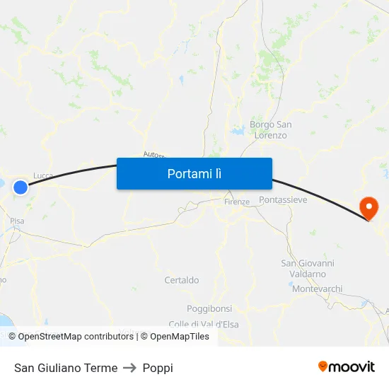 San Giuliano Terme to Poppi map