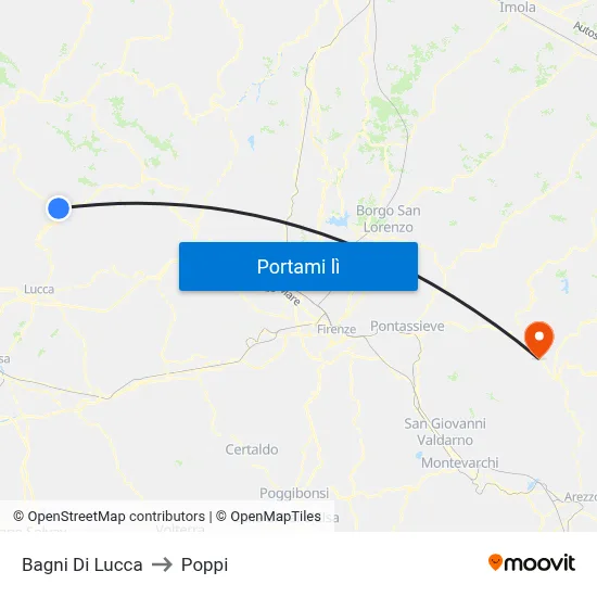 Bagni Di Lucca to Poppi map