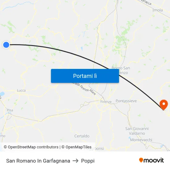 San Romano In Garfagnana to Poppi map