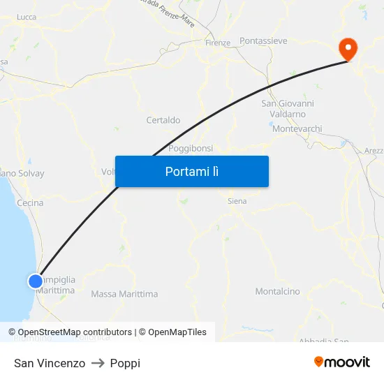 San Vincenzo to Poppi map