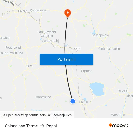 Chianciano Terme to Poppi map
