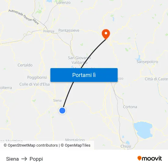 Siena to Poppi map