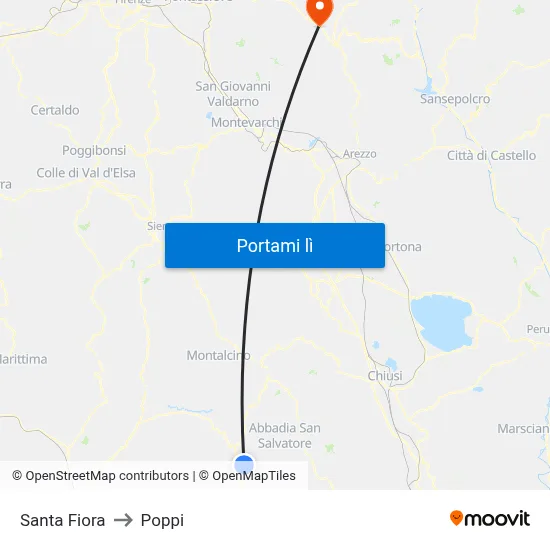 Santa Fiora to Poppi map