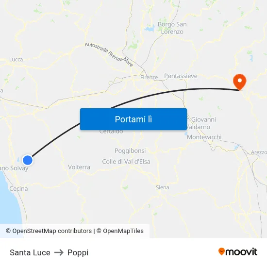 Santa Luce to Poppi map