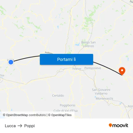 Lucca to Poppi map