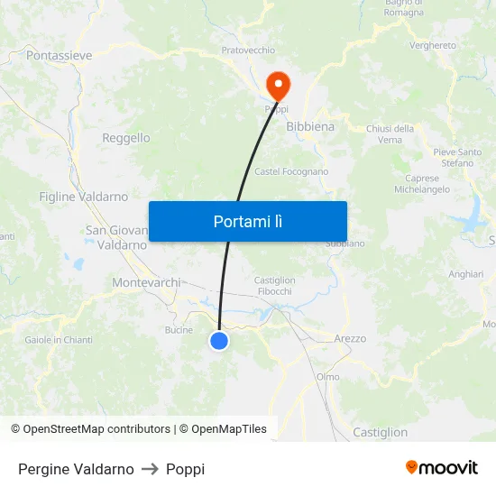 Pergine Valdarno to Poppi map