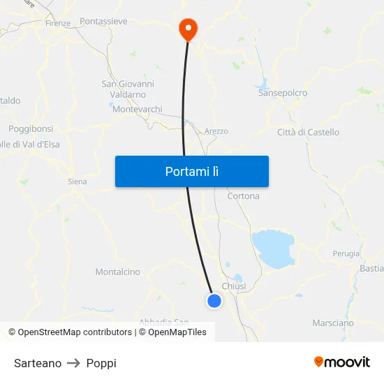 Sarteano to Poppi map