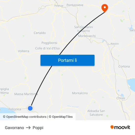 Gavorrano to Poppi map