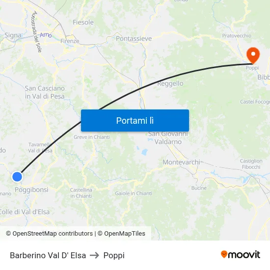 Barberino Val D' Elsa to Poppi map