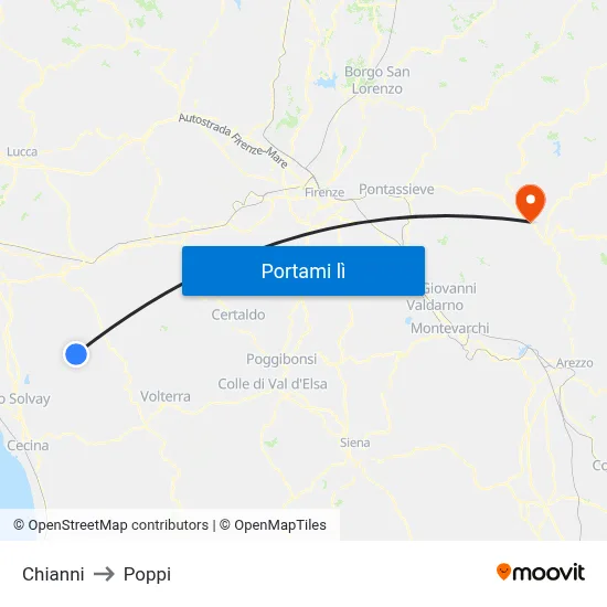 Chianni to Poppi map