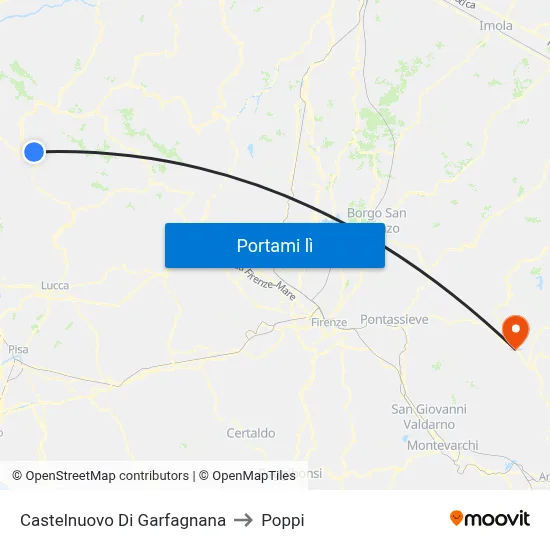 Castelnuovo Di Garfagnana to Poppi map