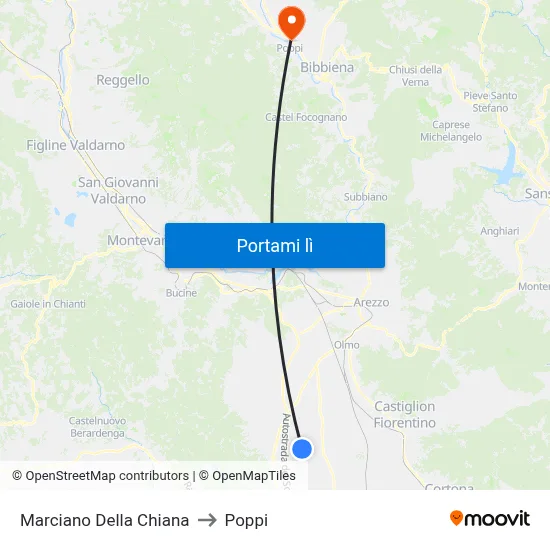 Marciano Della Chiana to Poppi map