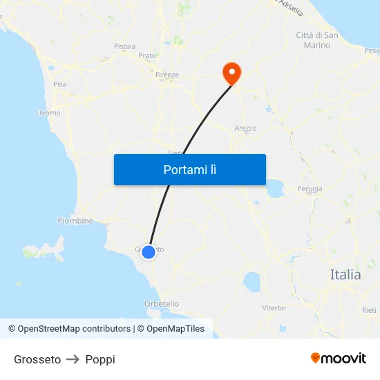 Grosseto to Poppi map