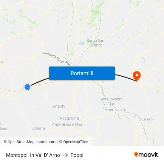 Montopoli In Val D' Arno to Poppi map