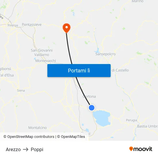 Arezzo to Poppi map