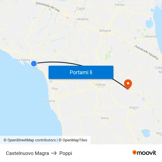Castelnuovo Magra to Poppi map