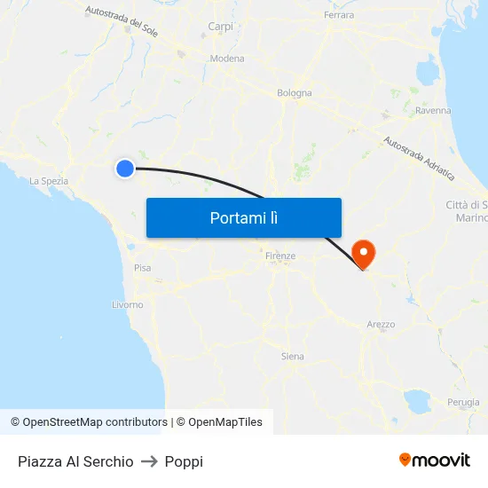 Piazza Al Serchio to Poppi map
