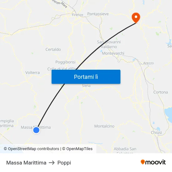 Massa Marittima to Poppi map