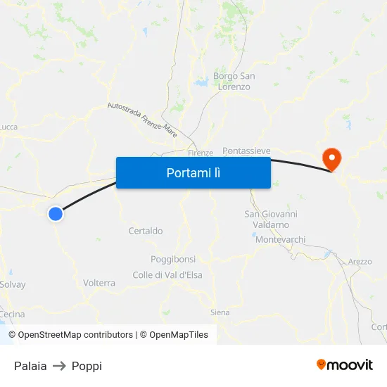 Palaia to Poppi map