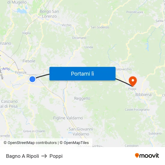 Bagno A Ripoli to Poppi map