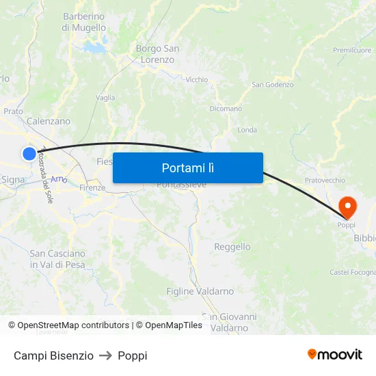 Campi Bisenzio to Poppi map