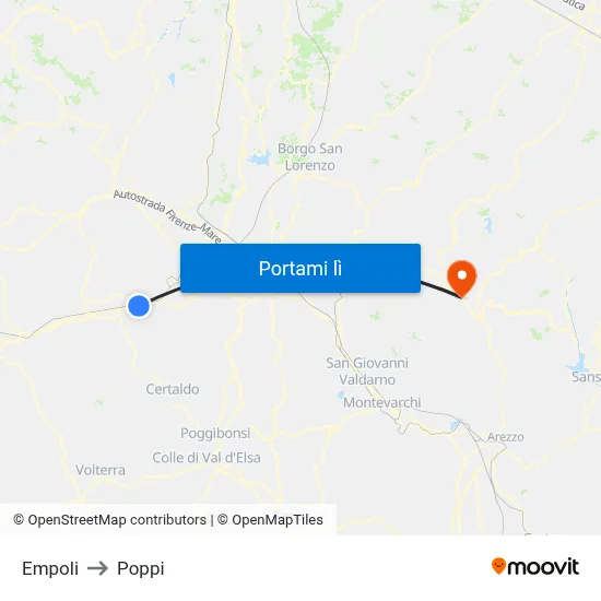 Empoli to Poppi map