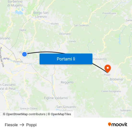 Fiesole to Poppi map