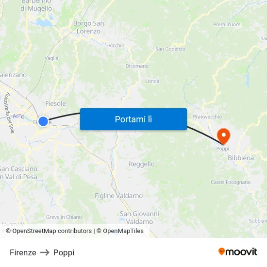 Firenze to Poppi map