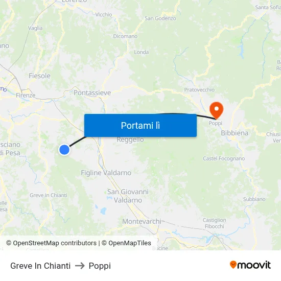Greve In Chianti to Poppi map