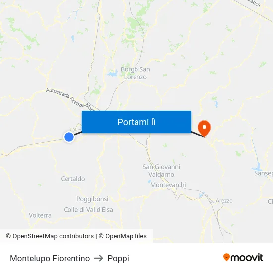 Montelupo Fiorentino to Poppi map