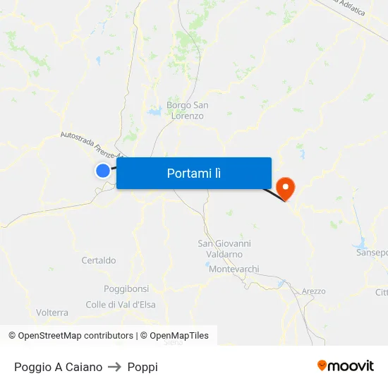 Poggio A Caiano to Poppi map