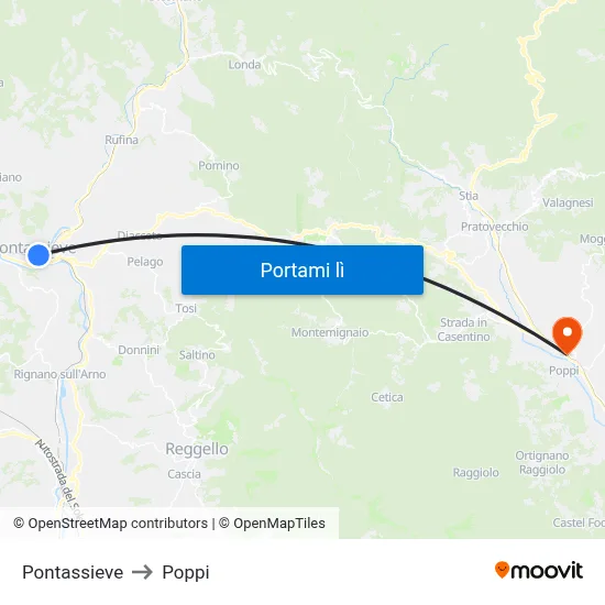 Pontassieve to Poppi map