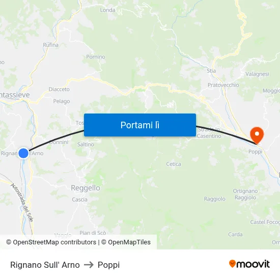 Rignano Sull' Arno to Poppi map