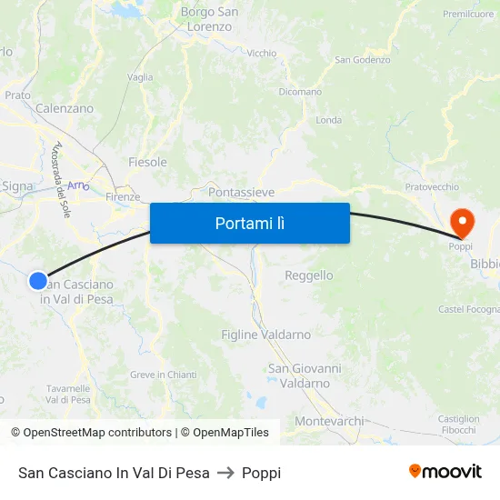 San Casciano In Val Di Pesa to Poppi map